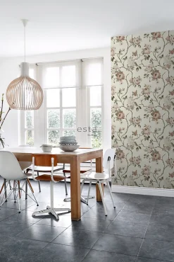 ESTAhome papier peint fleurs vintage blanc cassé et vieux rose - 53 cm x 10.05 m - 139406