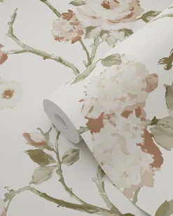 ESTAhome papier peint fleurs vintage blanc cassé et vieux rose - 53 cm x 10.05 m - 139406