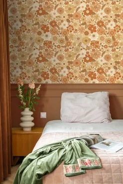 ESTAhome papier peint fleurs rétro orange - 53 cm x 10.05 m - 130963