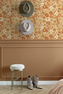 ESTAhome papier peint fleurs rétro orange - 53 cm x 10.05 m - 130963