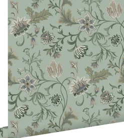 ESTAhome papier peint fleurs vintage vert céladon - 53 cm x 10.05 m - 139413