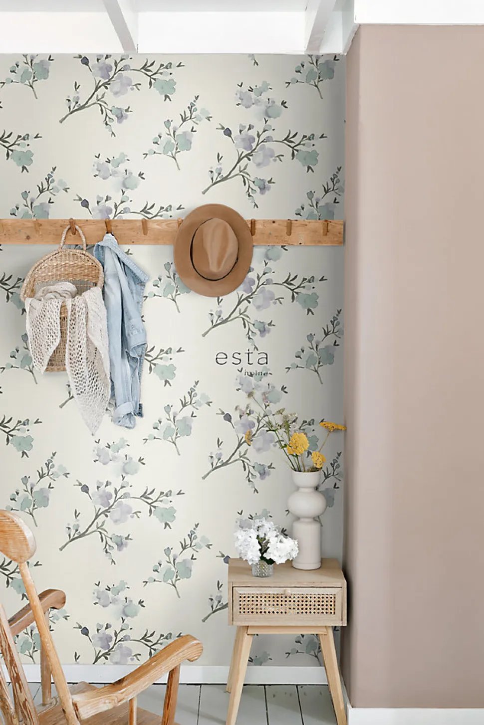 ESTAhome papier peint fleurs de cerisier beige et violet - 53 cm x 10.05 m - 148715