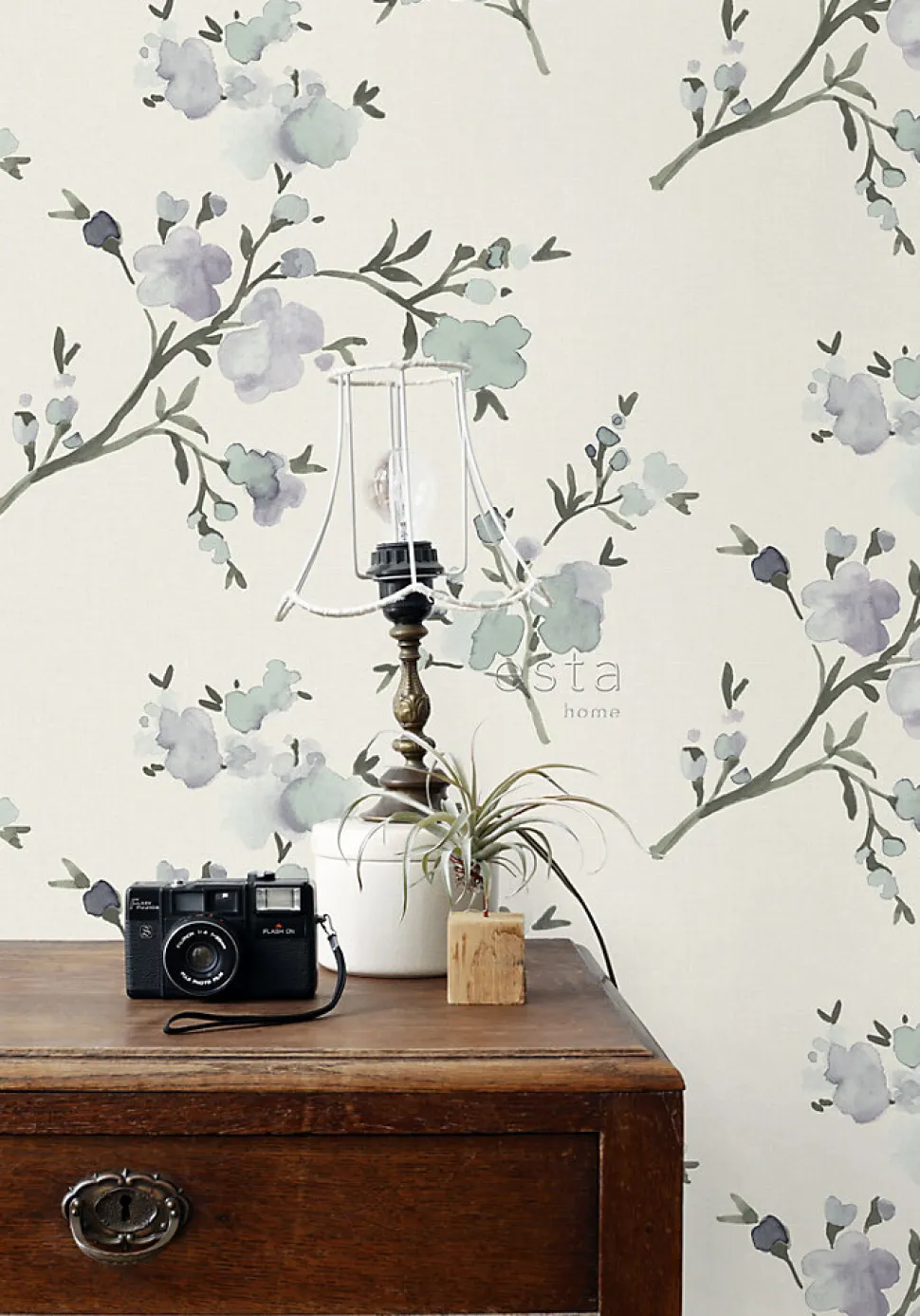 ESTAhome papier peint fleurs de cerisier beige et violet - 53 cm x 10.05 m - 148715