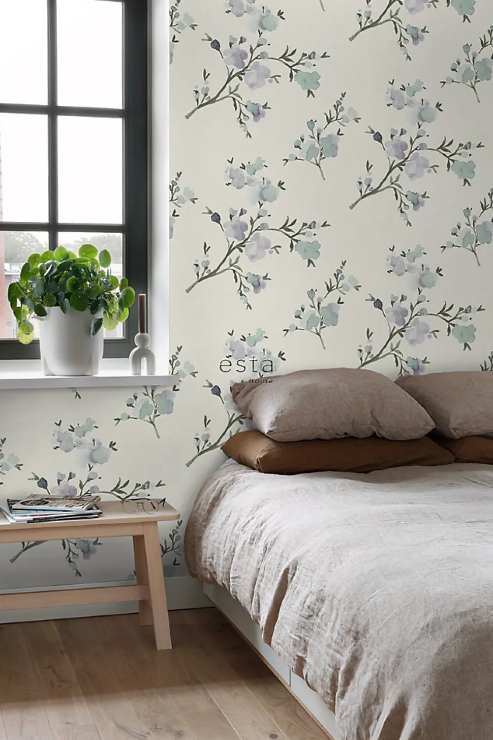 ESTAhome papier peint fleurs de cerisier beige et violet - 53 cm x 10.05 m - 148715