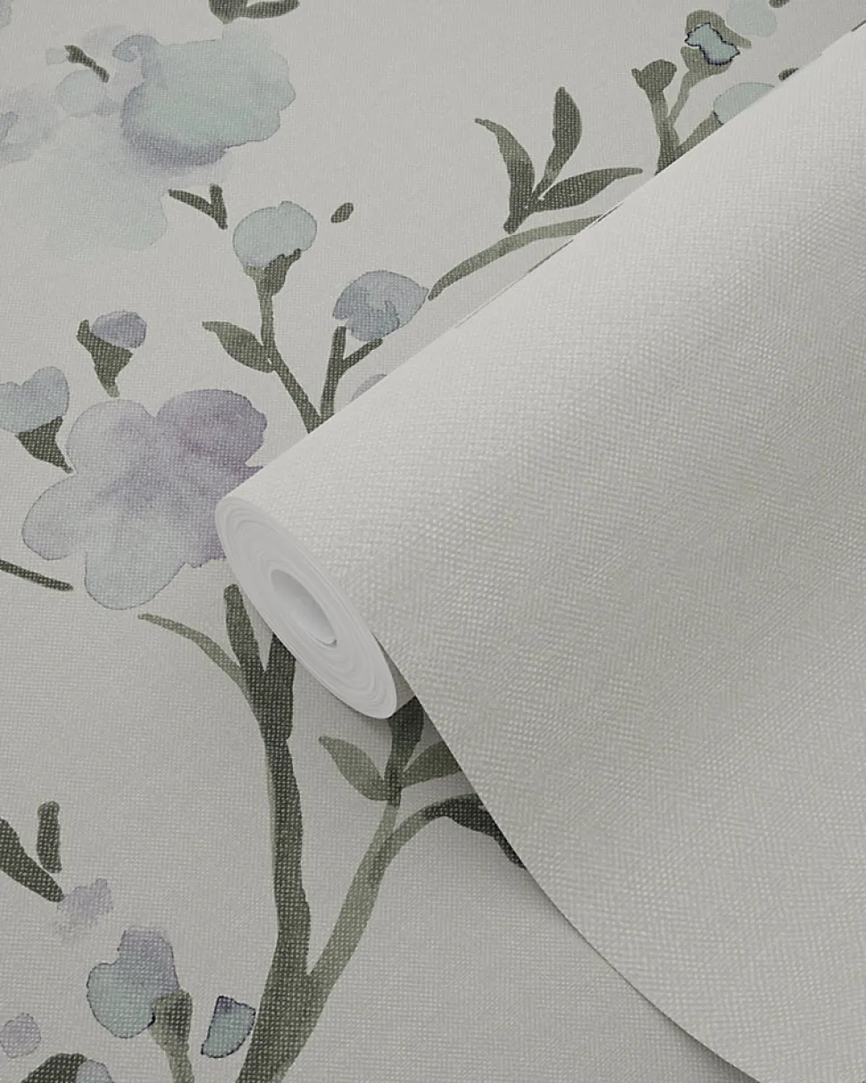 ESTAhome papier peint fleurs de cerisier beige et violet - 53 cm x 10.05 m - 148715