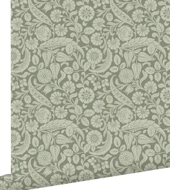 ESTAhome papier peint fleurs vert olive grisé - 50 x 900 cm - 139784