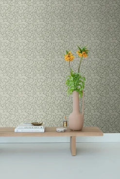 ESTAhome papier peint fleurs vert olive grisé - 50 x 900 cm - 139784