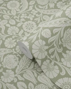 ESTAhome papier peint fleurs vert olive grisé - 50 x 900 cm - 139784