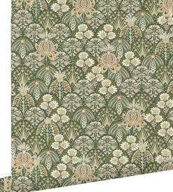 ESTAhome papier peint fleurs vintage de style art nouveau vert foncé - 50 x 900 cm - 130972