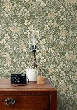 ESTAhome papier peint fleurs vintage de style art nouveau vert foncé - 50 x 900 cm - 130972