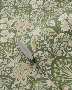 ESTAhome papier peint fleurs vintage de style art nouveau vert foncé - 50 x 900 cm - 130972