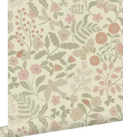 ESTAhome papier peint fleurs et oiseaux vert et rose - 50 x 900 cm - 139869