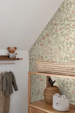 ESTAhome papier peint fleurs et oiseaux vert et rose - 50 x 900 cm - 139869