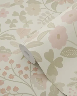 ESTAhome papier peint fleurs et oiseaux vert et rose - 50 x 900 cm - 139869