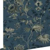 ESTAhome papier peint fleurs vintage bleu foncé et vert olive grisé - 53 cm x 10.05 m - 139315