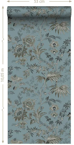 ESTAhome papier peint fleurs vintage vintage bleu - 50 x 900 cm - 139402