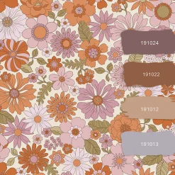 ESTAhome papier peint fleurs rétro violet et orange - 53 cm x 10.05 m - 130961