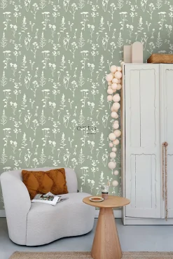 ESTAhome papier peint fleurs des champs vert jade - 50 x 900 cm - 139395