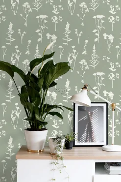 ESTAhome papier peint fleurs des champs vert jade - 50 x 900 cm - 139395