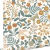 ESTAhome papier peint fleurs et oiseaux bleu grisâtre, vert olive grisé et jaune ocre - 53 cm x 10.05 m - 139865