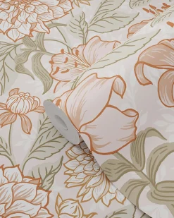ESTAhome papier peint fleurs vintage vieux rose et vert - 53 cm x 10.05 m - 139479