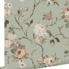 ESTAhome papier peint fleurs vintage vert menthe grisé et rose clair - 53 cm x 10.05 m - 139291