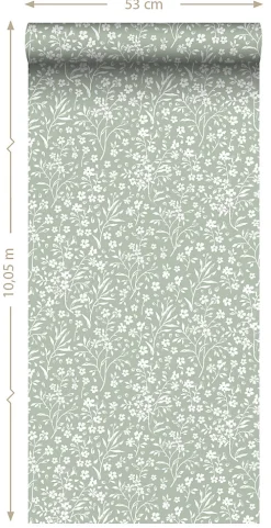 ESTAhome papier peint fleurs vert menthe - 50 x 900 cm - 139879