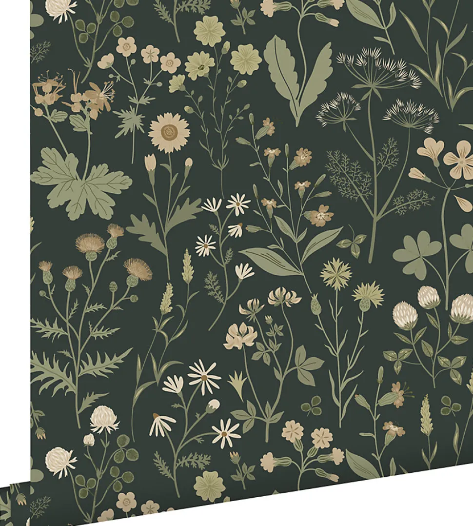 ESTAhome papier peint fleurs des champs vert foncé - 50 x 900 cm - 139843