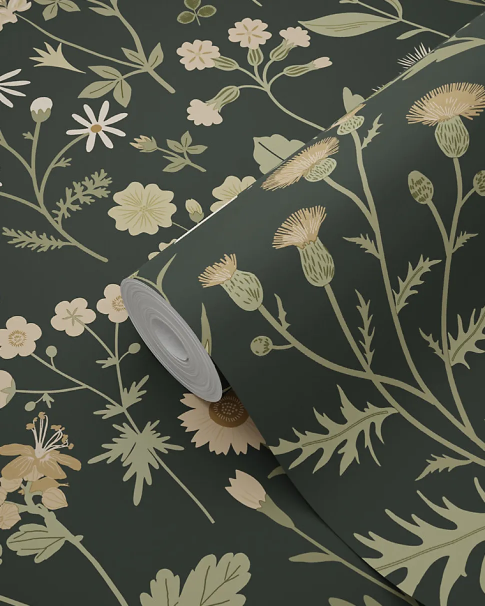ESTAhome papier peint fleurs des champs vert foncé - 50 x 900 cm - 139843