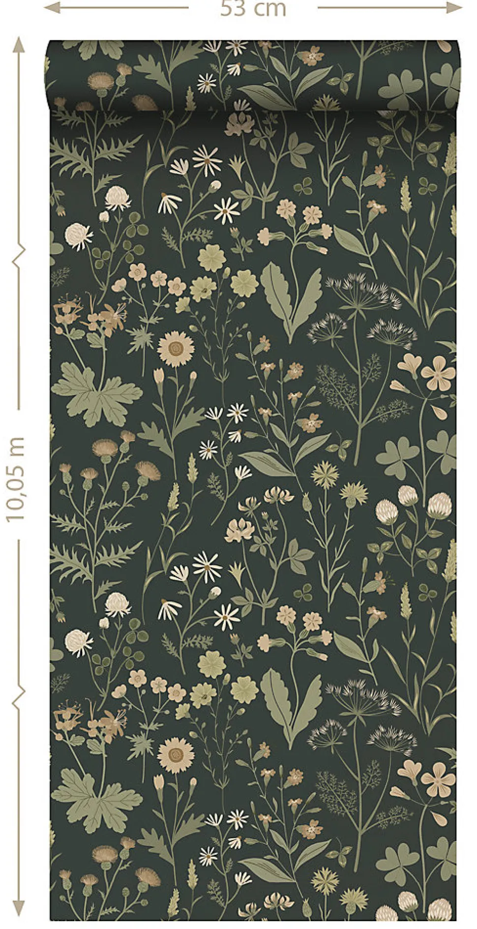 ESTAhome papier peint fleurs des champs vert foncé - 50 x 900 cm - 139843