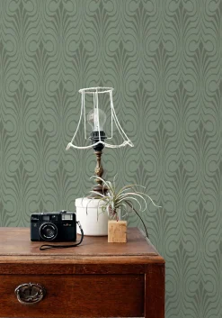 ESTAhome papier peint forme graphique vert grisé - 50 x 900 cm - 139636
