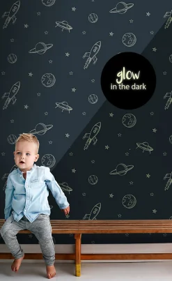 ESTAhome papier peint glow-in-the-dark Univers bleu foncé - 53 cm x 10.05 m - 139761
