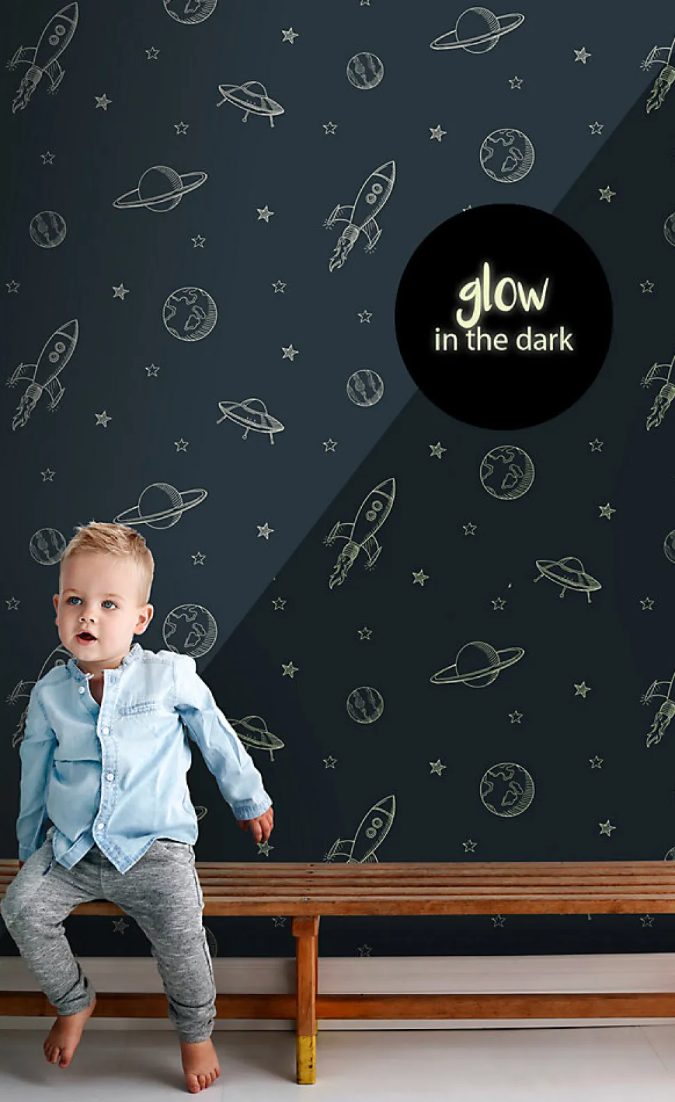 ESTAhome papier peint glow-in-the-dark Univers bleu foncé - 53 cm x 10.05 m - 139761