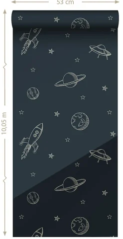 ESTAhome papier peint glow-in-the-dark Univers bleu foncé - 53 cm x 10.05 m - 139761