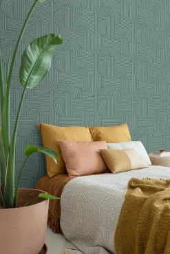 ESTAhome papier peint graphique 3D vert pétrole - 50 x 900 cm - 139937