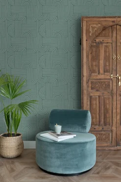 ESTAhome papier peint graphique 3D vert pétrole - 50 x 900 cm - 139937