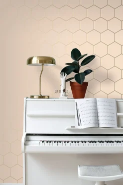 ESTAhome papier peint hexagone rose pêche clair - 53 cm x 10.05 m - 139226