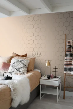 ESTAhome papier peint hexagone rose pêche clair - 53 cm x 10.05 m - 139226