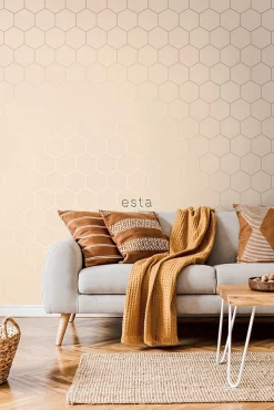 ESTAhome papier peint hexagone rose pêche clair - 53 cm x 10.05 m - 139226