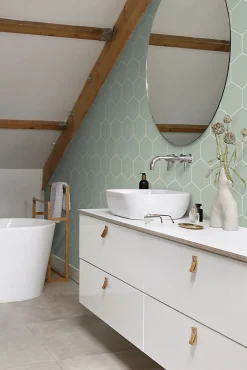ESTAhome papier peint hexagone vert grisé et blanc - 53 cm x 10.05 m - 139227