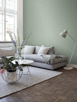 ESTAhome papier peint hexagone vert grisé et blanc - 53 cm x 10.05 m - 139227