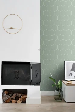 ESTAhome papier peint hexagone vert grisé et blanc - 53 cm x 10.05 m - 139227