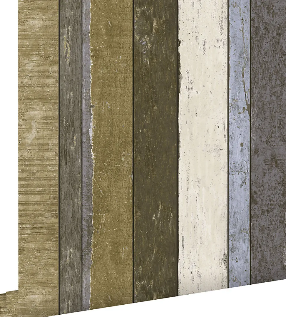 ESTAhome papier peint imitation bois beige, bleu et vert kaki - 53 cm x 10.05 m - 138253