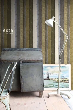 ESTAhome papier peint imitation bois beige, bleu et vert kaki - 53 cm x 10.05 m - 138253
