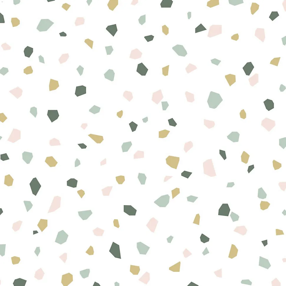 ESTAhome papier peint imitation terrazzo blanc, rose clair et vert menthe - 53 cm x 10.05 m - 139033