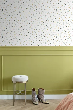 ESTAhome papier peint imitation terrazzo blanc, rose clair et vert menthe - 53 cm x 10.05 m - 139033
