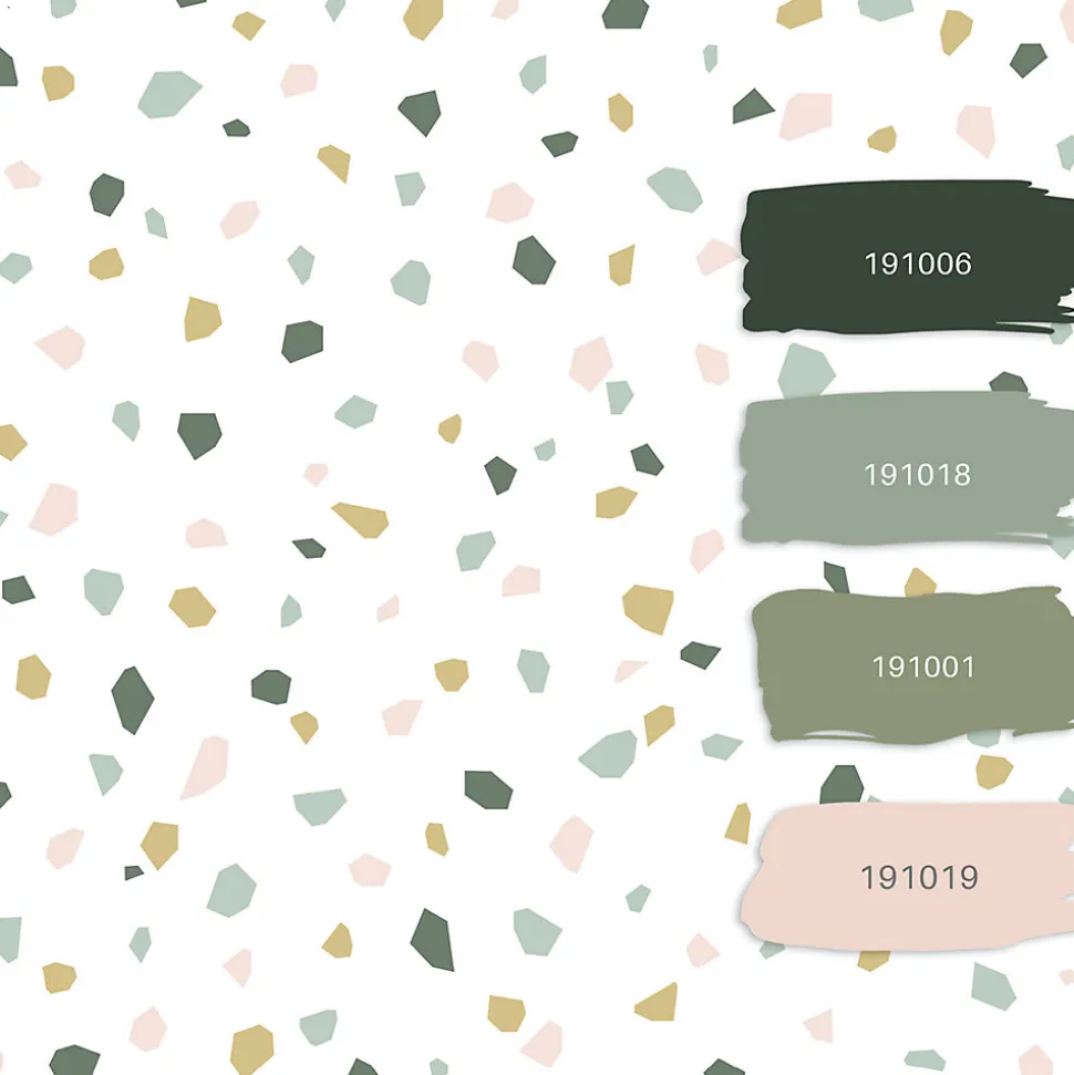 ESTAhome papier peint imitation terrazzo blanc, rose clair et vert menthe - 53 cm x 10.05 m - 139033