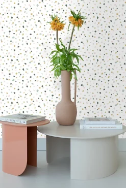 ESTAhome papier peint imitation terrazzo blanc, rose clair et vert menthe - 53 cm x 10.05 m - 139033