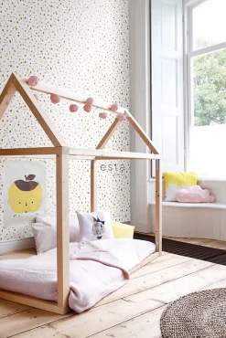 ESTAhome papier peint imitation terrazzo rose clair, orange chaude et beige - 53 cm x 10.05 m - 139198