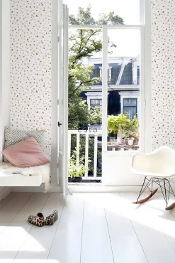 ESTAhome papier peint imitation terrazzo rose clair, orange chaude et beige - 53 cm x 10.05 m - 139198
